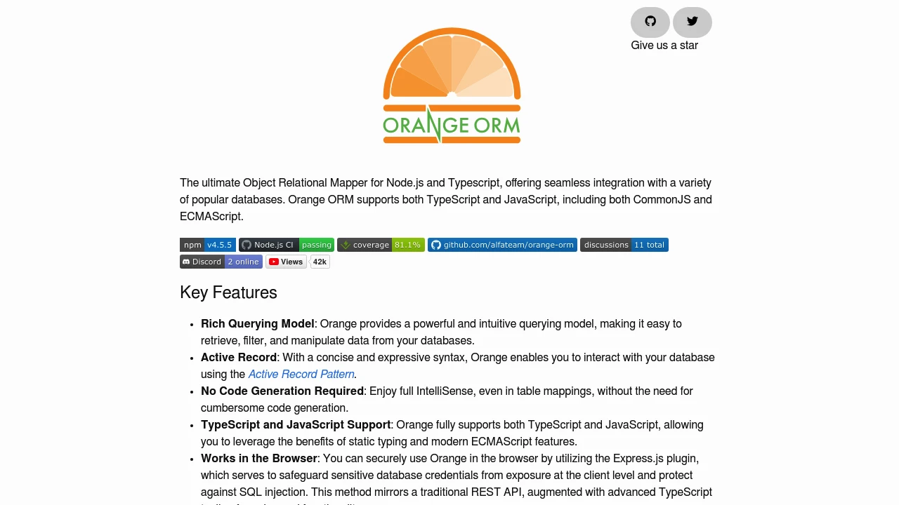 A screenshot of Orange ORM