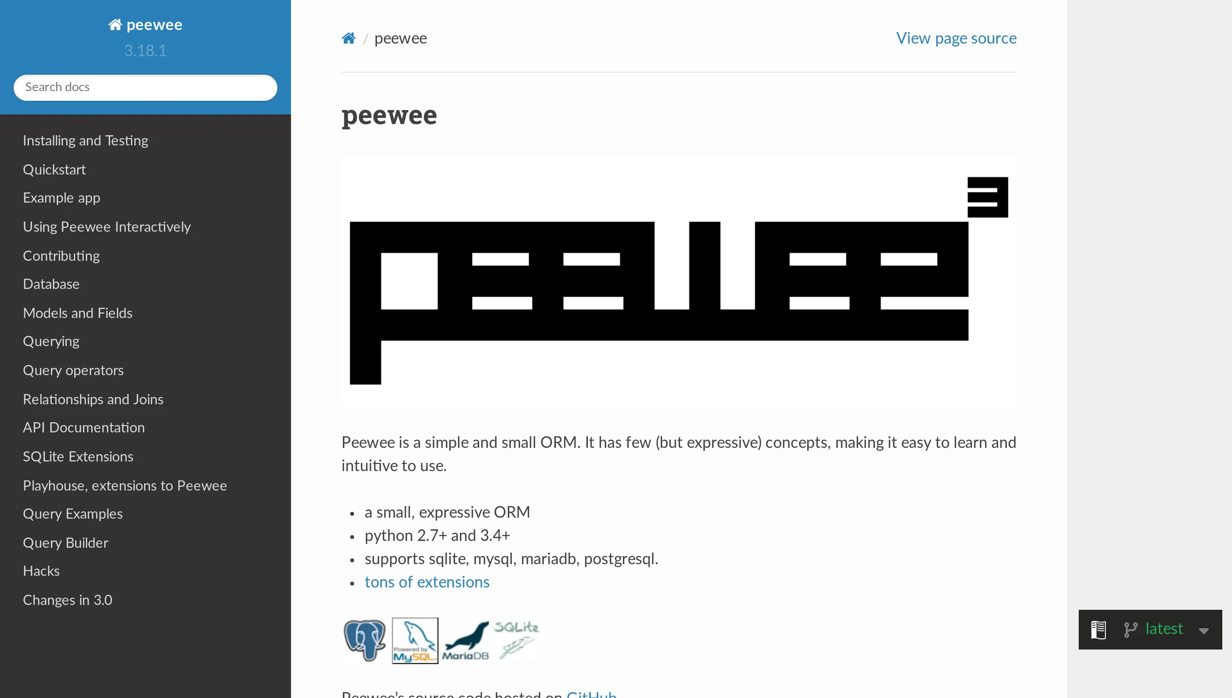 A screenshot of peewee