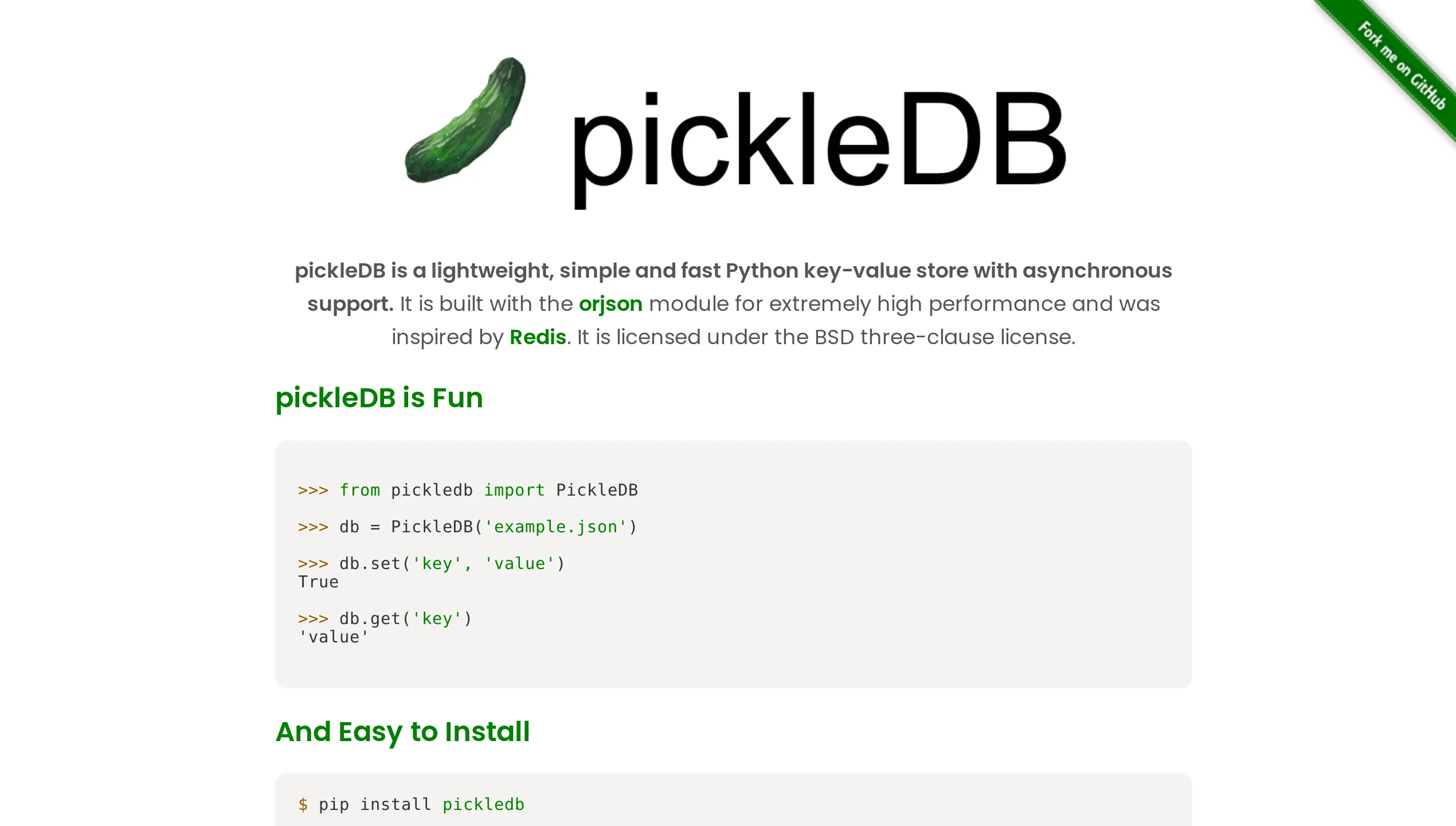A screenshot of Pickledb