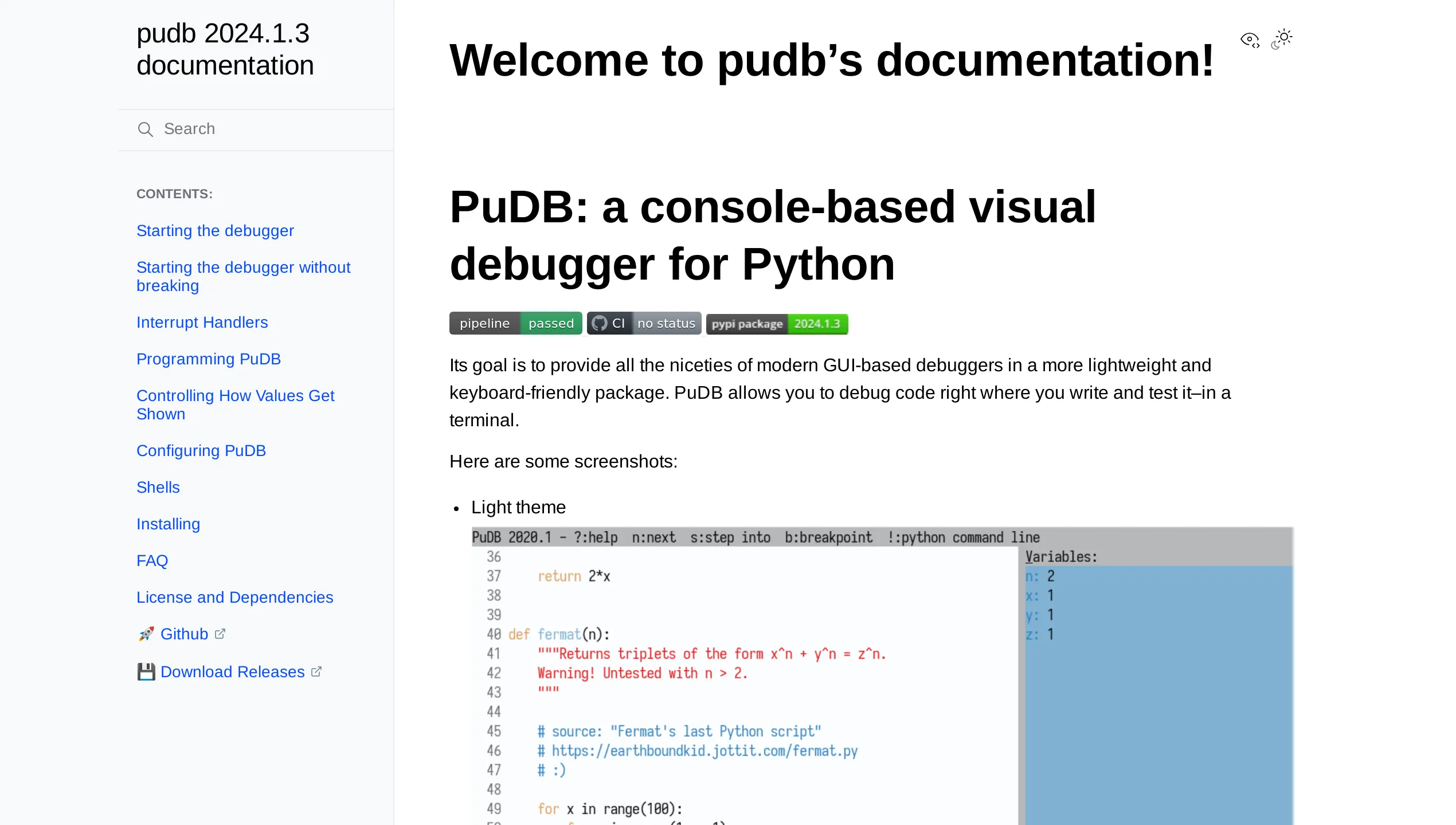 A screenshot of PuDB