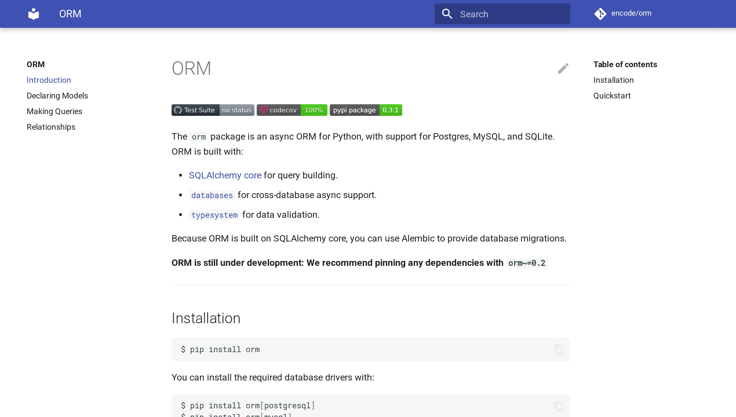 A screenshot of Python ORM