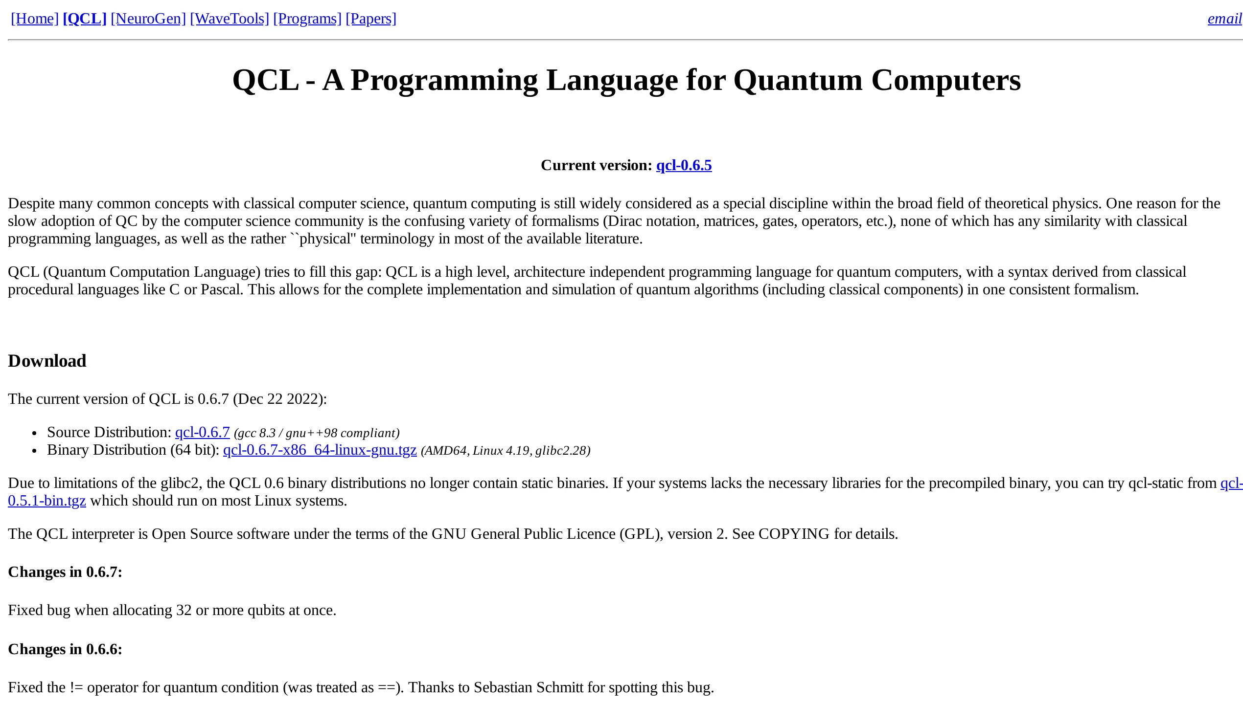 A screenshot of QCL