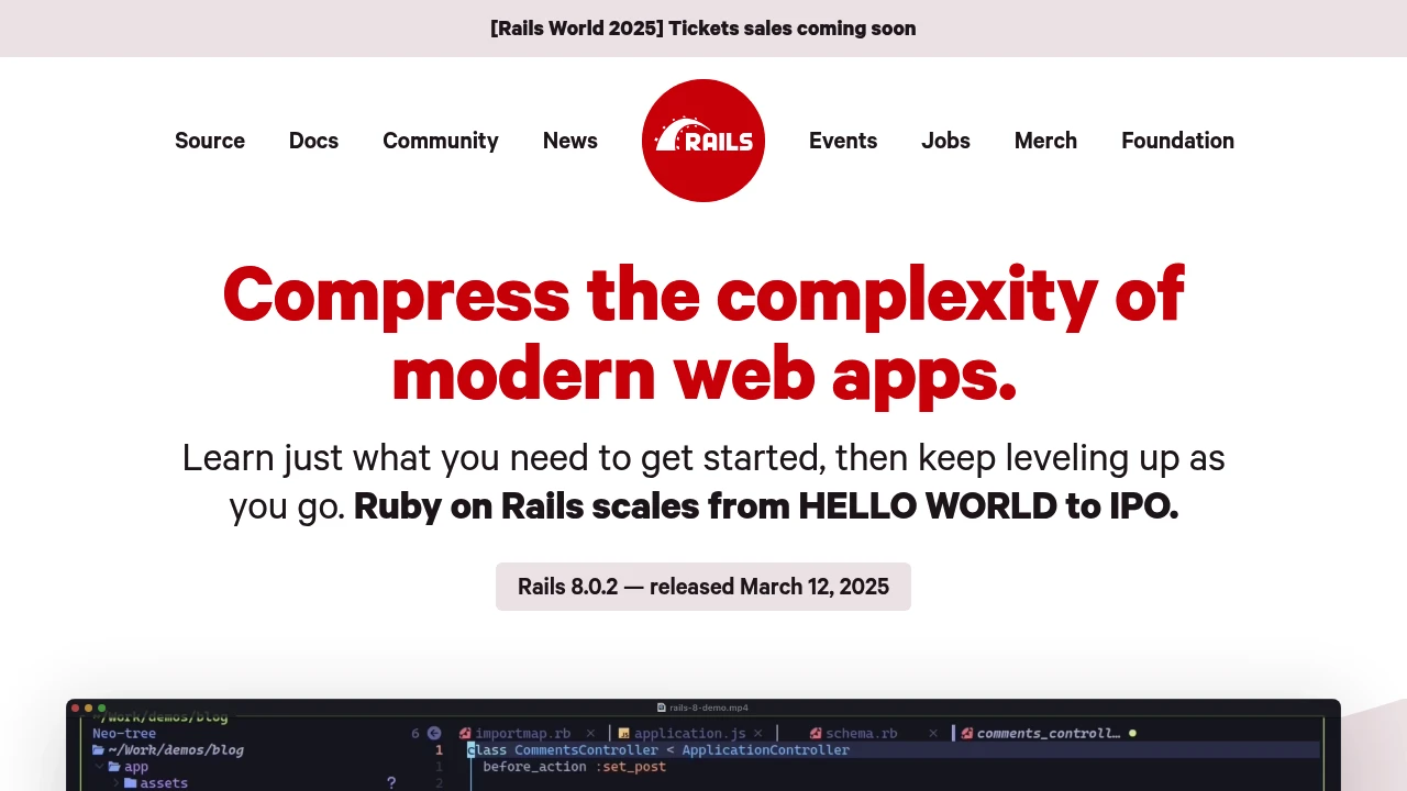 A screenshot of Ruby on Rails