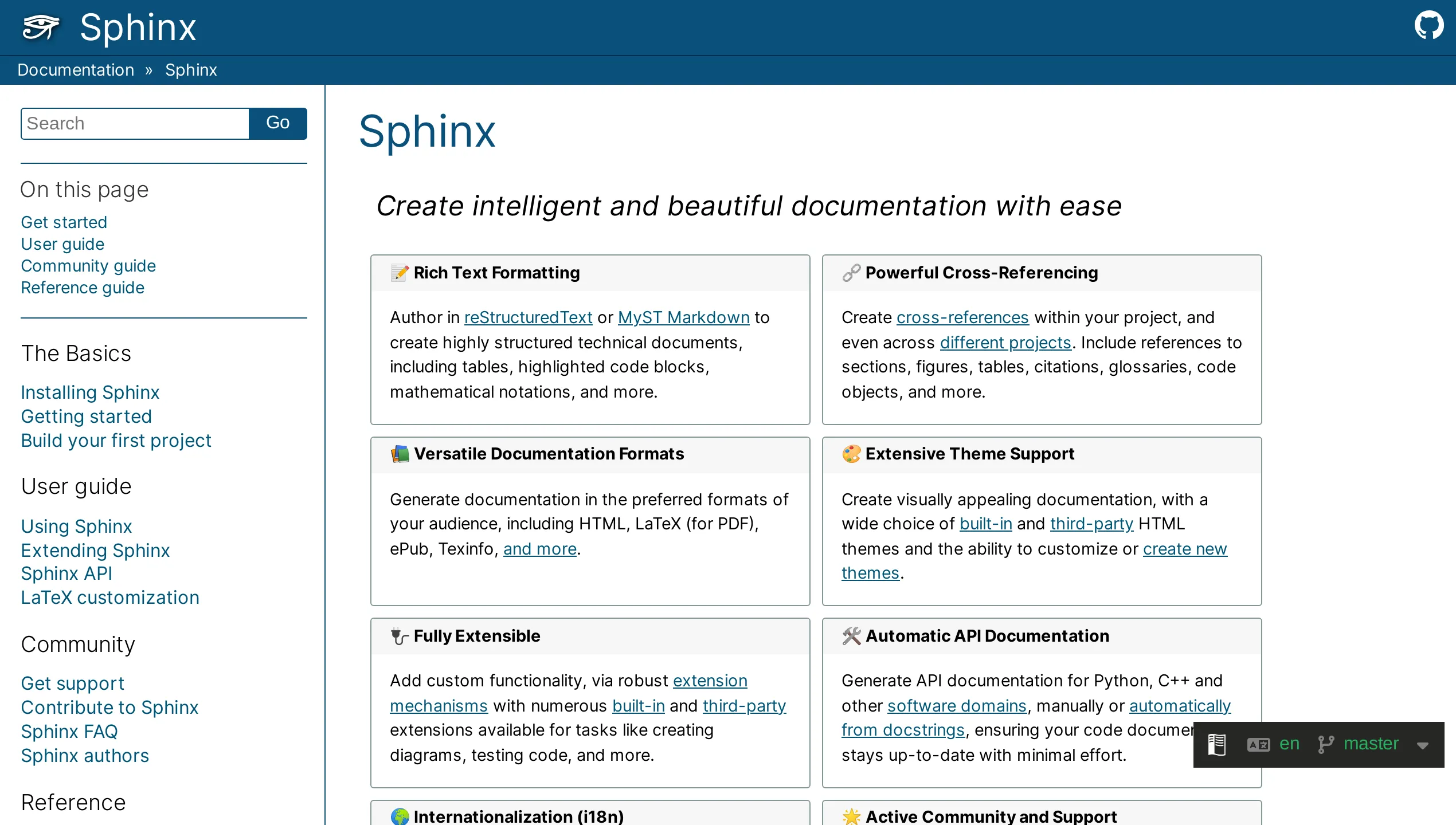 A screenshot of Sphinx