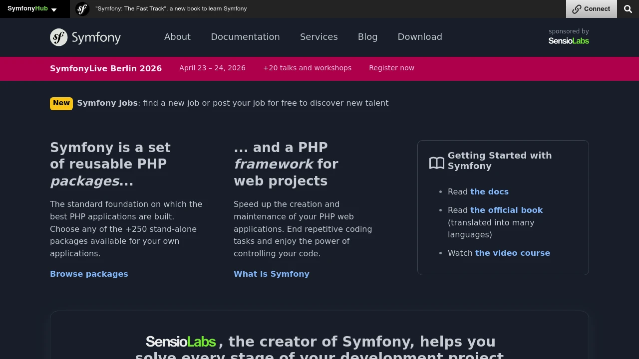 A screenshot of Symfony