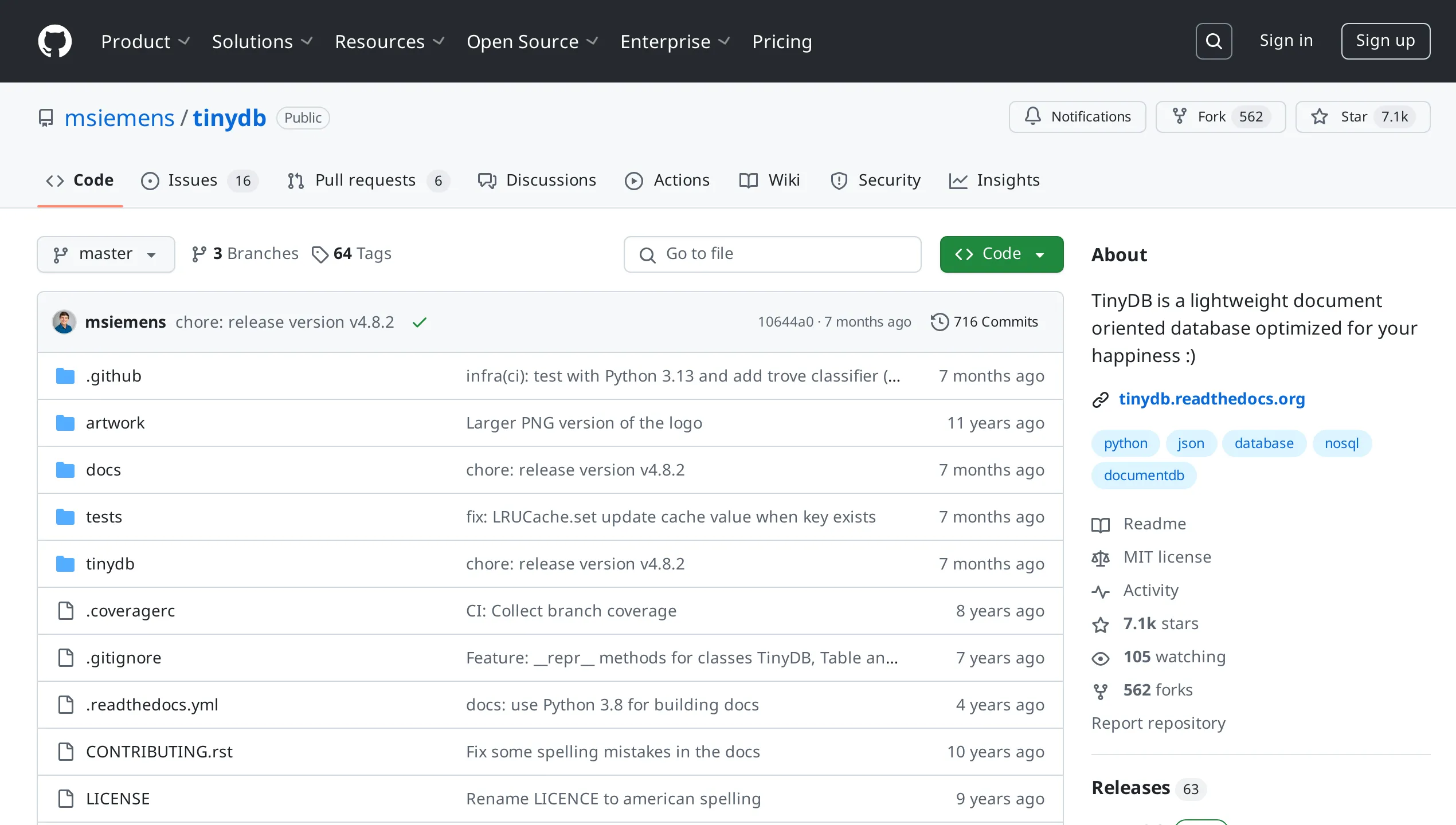 A screenshot of Tinydb