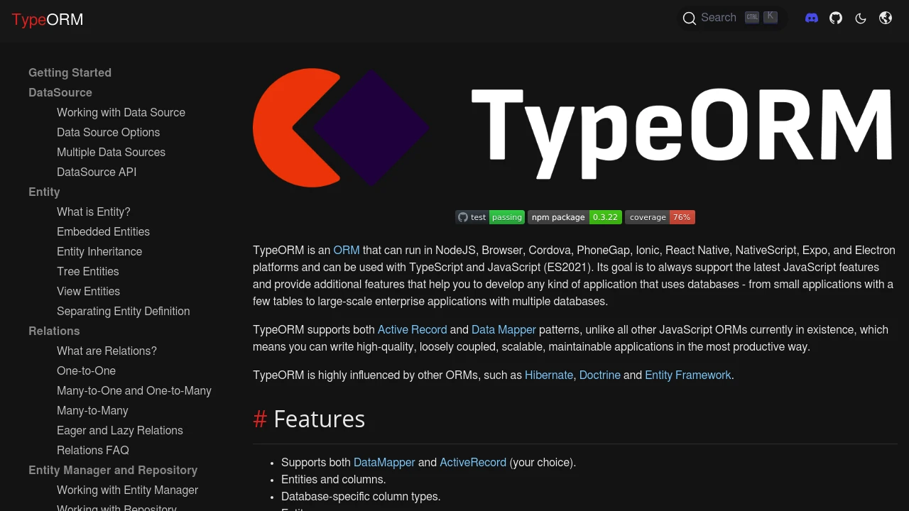 A screenshot of TypeORM