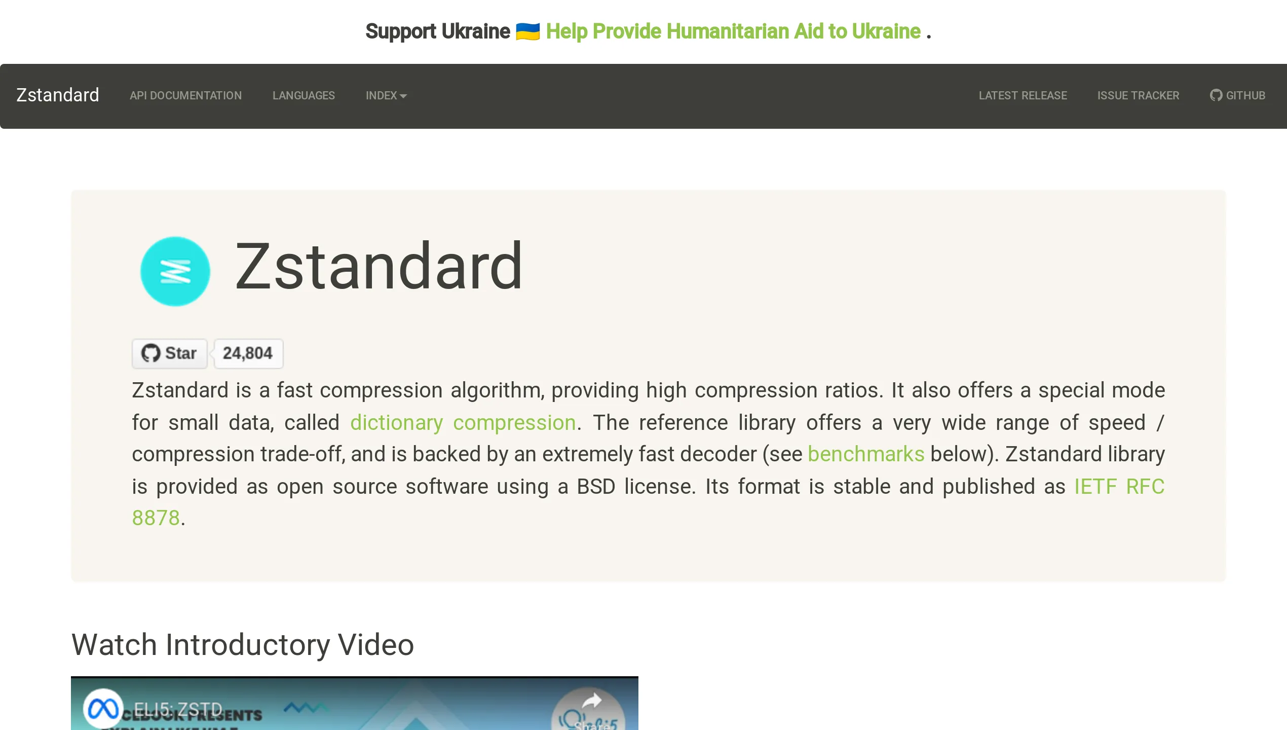 A screenshot of Zstandard