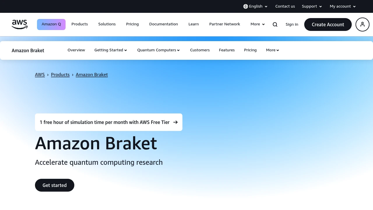 A screenshot of Amazon Braket