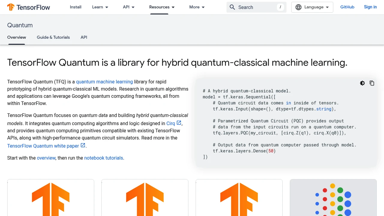 A screenshot of TensorFlow Quantum